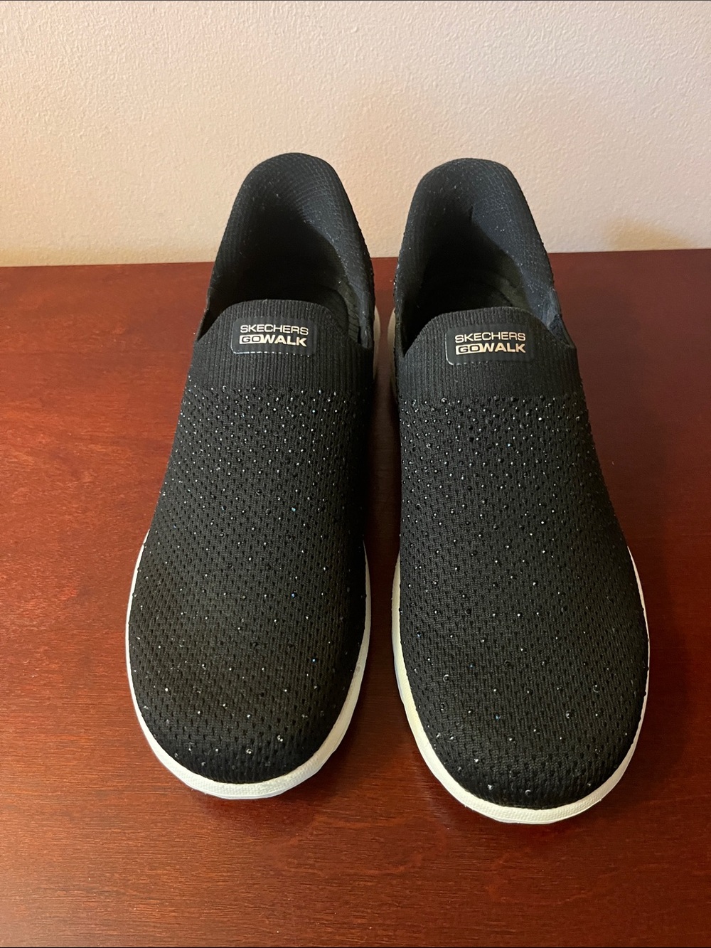 Skechers GOwalk Black Knit Slip-On Sneakers with White Sole